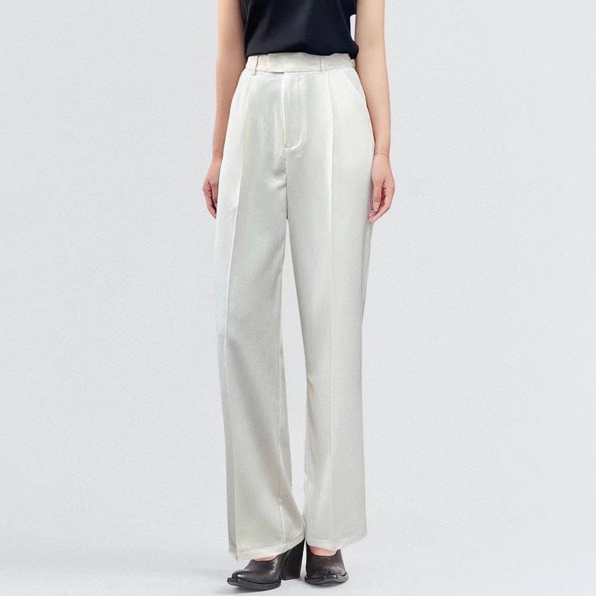 Slim Fit High Rise Polyester Straight Leg Pants  S White 