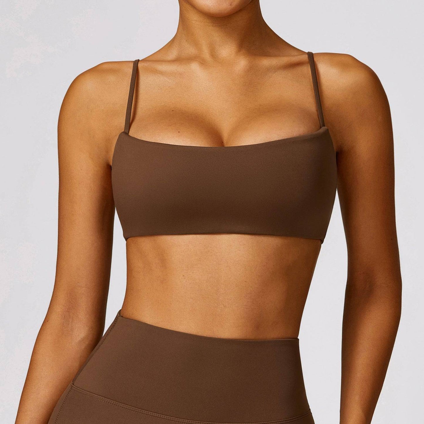 Inner Suspender Beauty Back Yoga Bra Nude Feel Quick Drying Sports Underwear Tight Workout Clothes Top  S Birch Tea Brown 