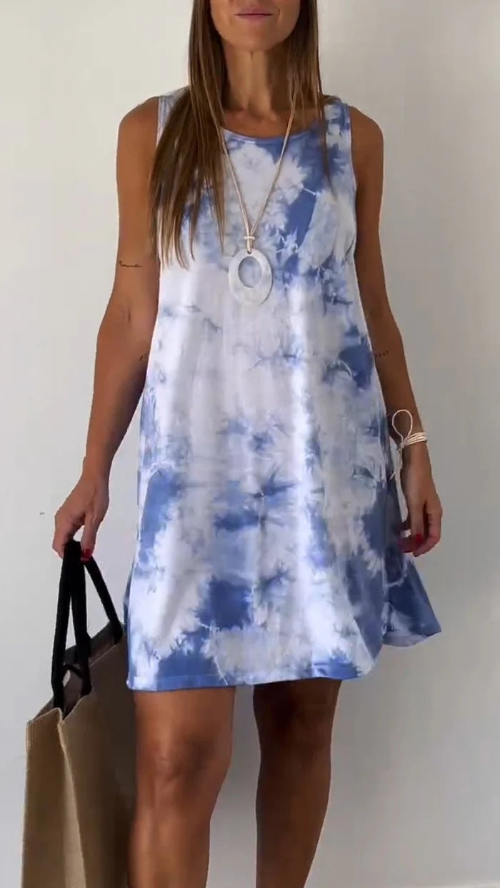 Women Internet Celebrity Summer Tie Dyed Printed Sleeveless Loose Dress - Wild Amber Fashion