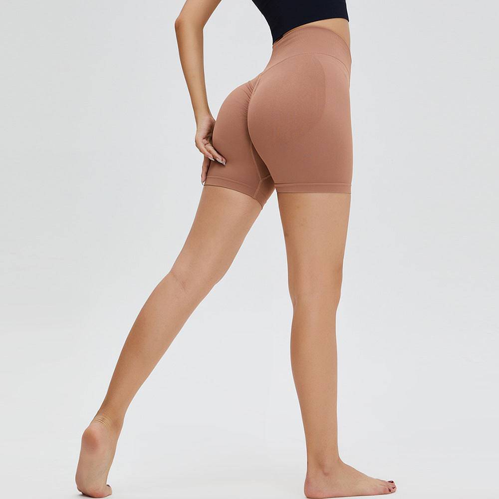 Nude Peach Yoga Shorts for Women: Quick-Drying, Belly-Contracting, and Hip-Lifting Sports Shorts  S Cocoa color 