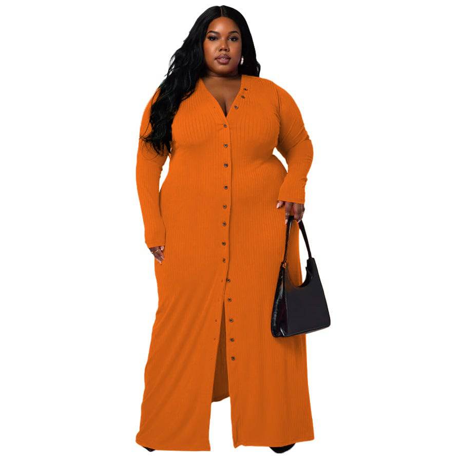 Sophisticated Plus Size Sunken Stripe Split Dress  XL Orange 