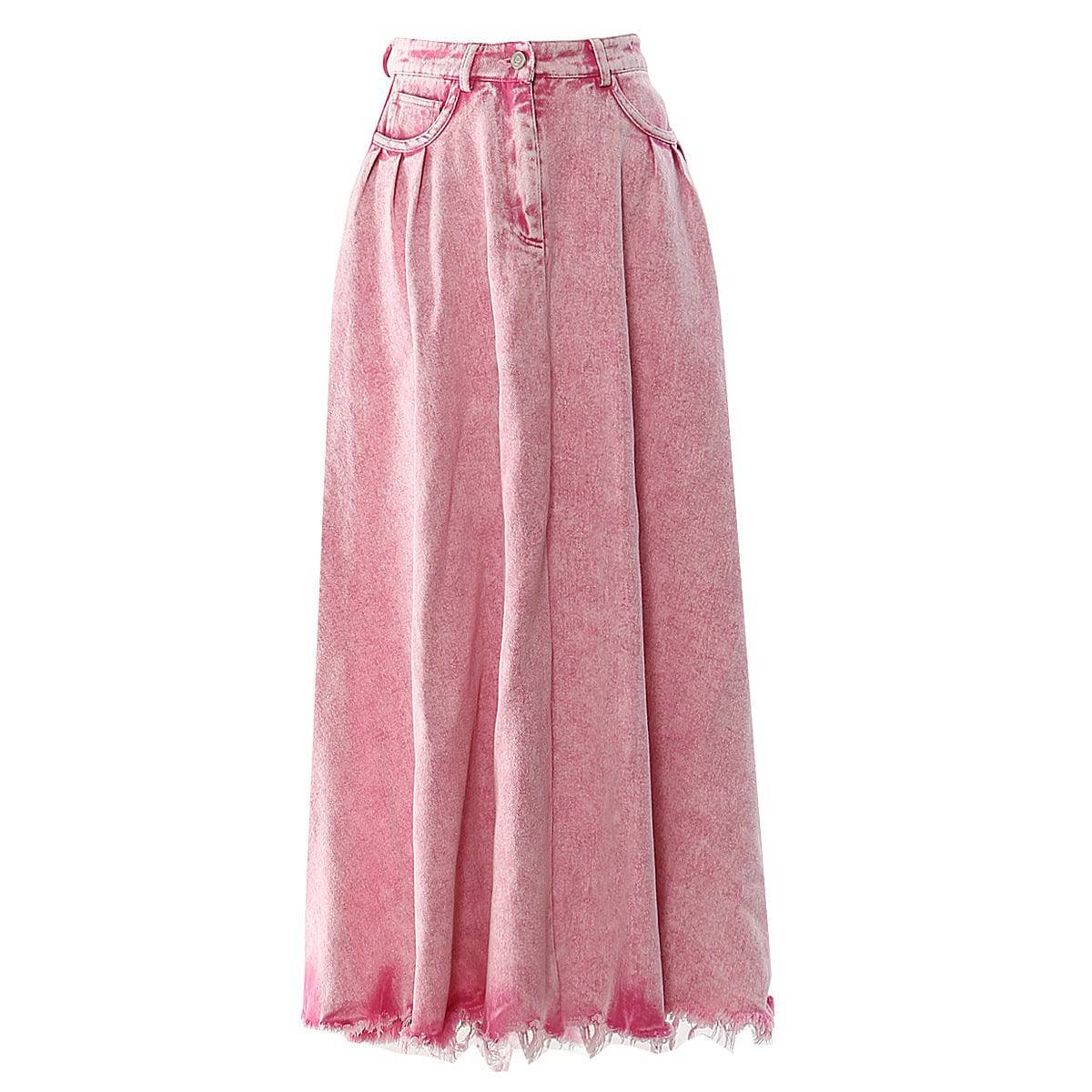 Heavy Industry Washed Denim Long Skirt for Spring and Summer  S Coral Red 