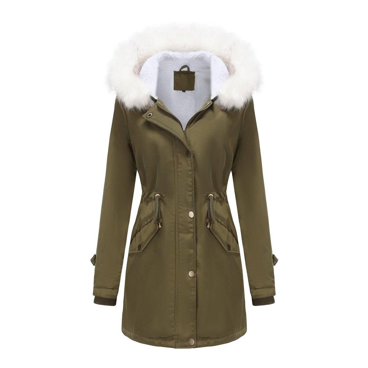 Stay Stylish and Warm with our Hooded Cotton Padded Coat for Women  S Olive Green 