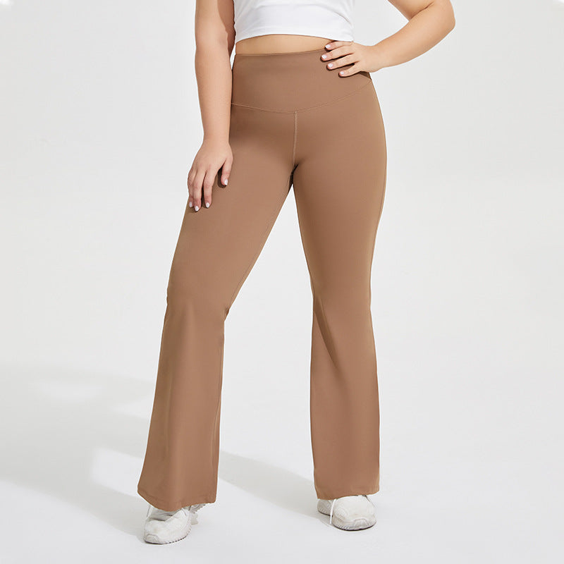 Stylish Plus Size Bell Bottom Yoga Pants with Peach Hip Raise  欧美1XL Cocoa Latte 