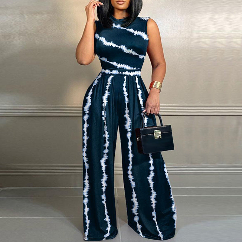 Plus Size Women Sleeveless Stand Collar Straight Fit Jumpsuit - Wild Amber Fashion