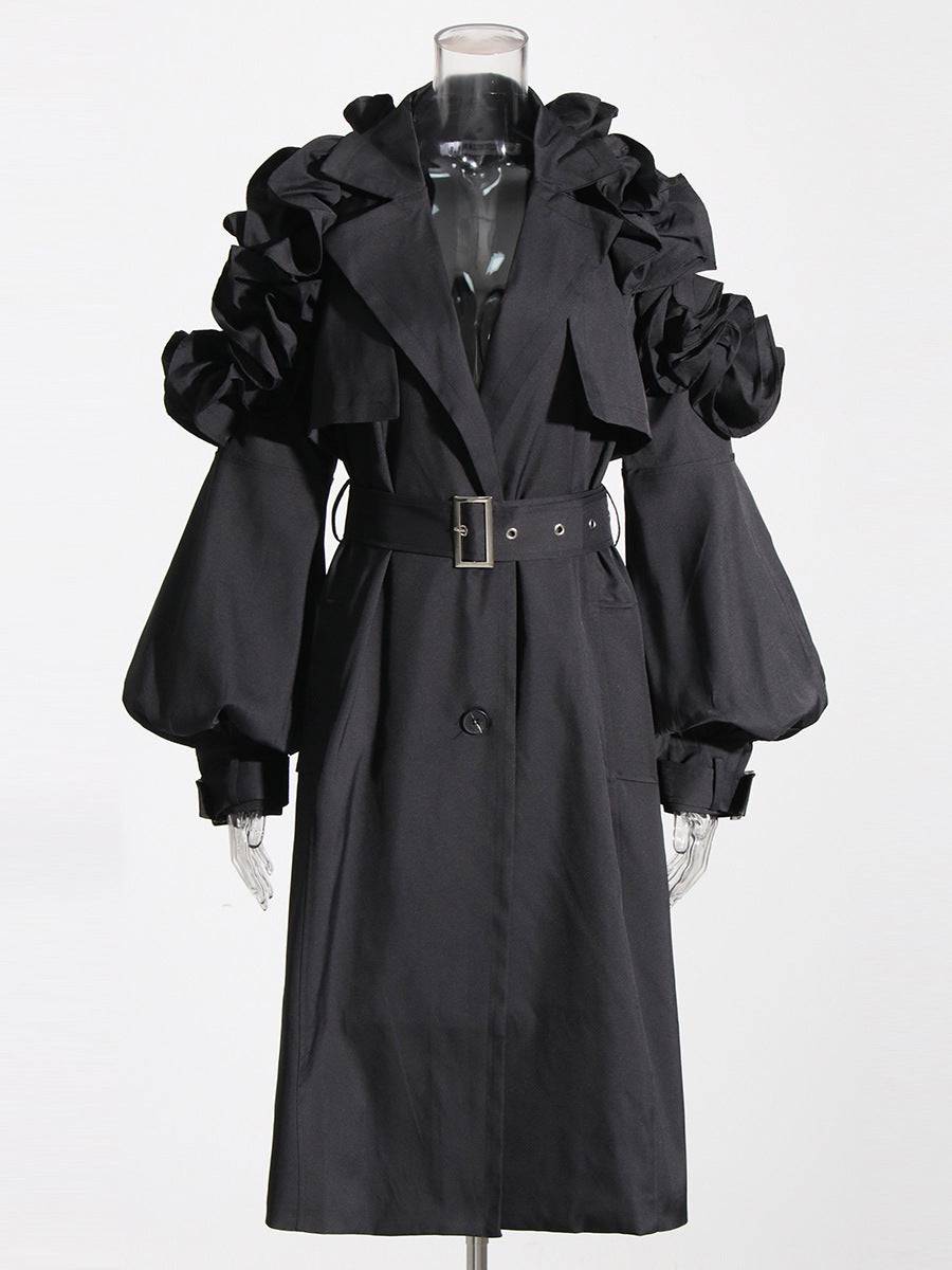 Elegant Office Mid Length Trench Coat for Women  S Black 