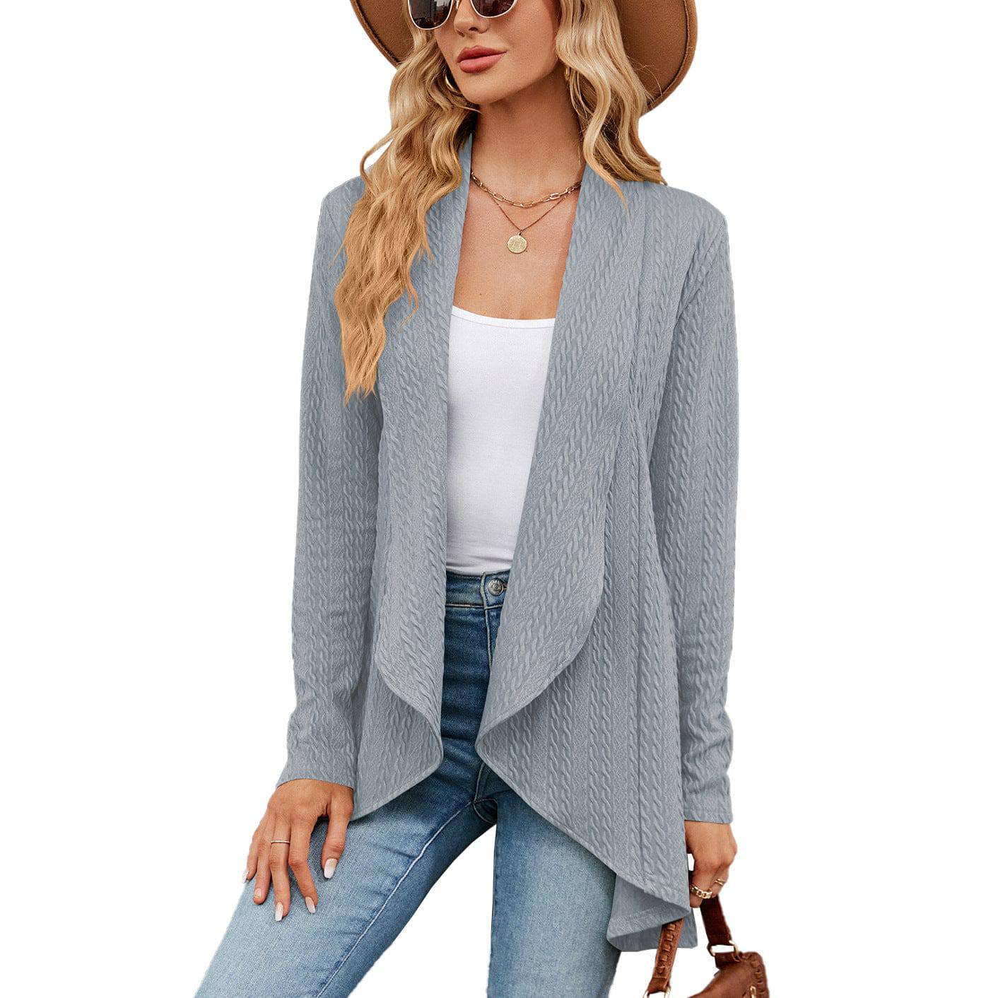 Women's Cozy Solid Color Long Sleeve Cardigan  S The blue-gray 