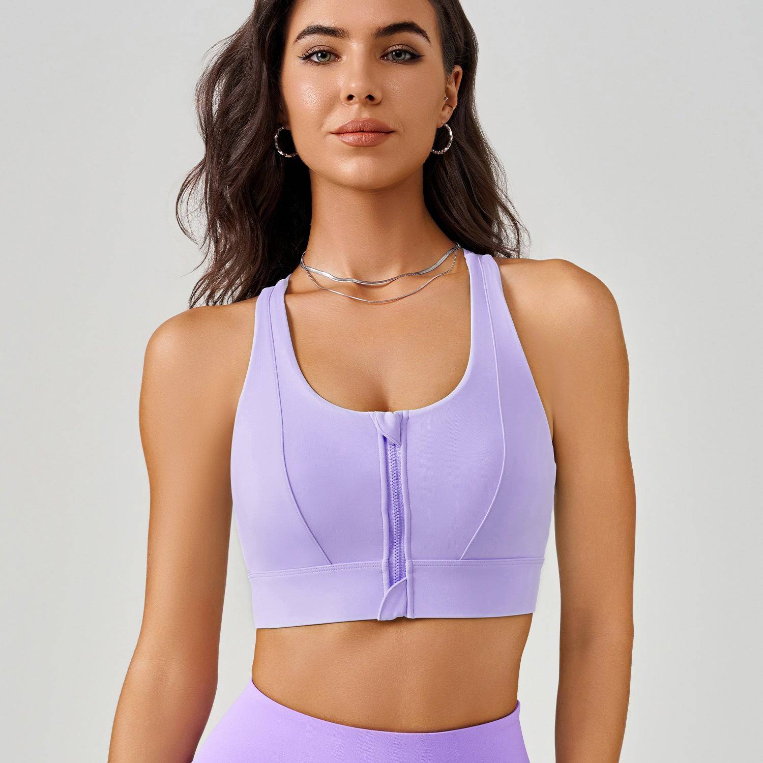 Shockproof Front Zipper Sports Yoga Vest with Chest Pad for Running  S Lilac Purple 