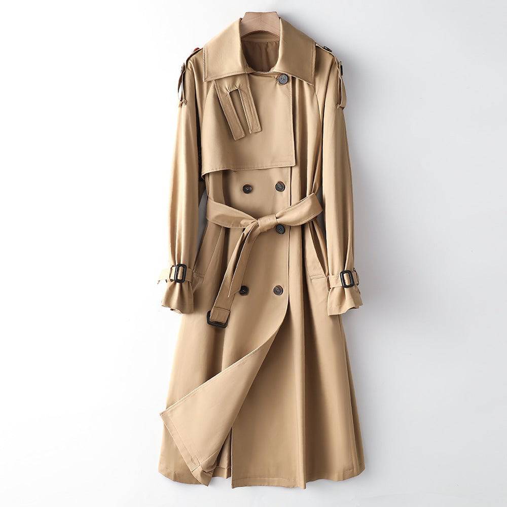 Elegant Korean Autumn Winter Trench Coat with Waist Slimming Effect  XS Khaki 