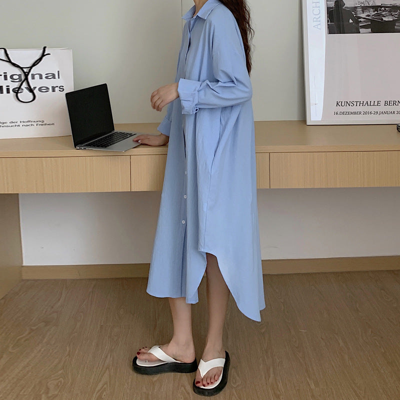 Shirt Dress High Grade Summer Women Niche Age Reducing Solid Color Loose Fitting Maxi Dress - Wild Amber Fashion