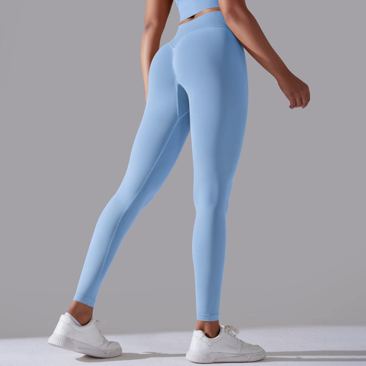 Seamless Cross Beauty Back Yoga Set for Women  S Trousers-Sky Blue 