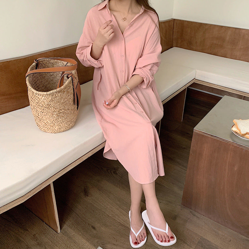 Shirt Dress High Grade Summer Women Niche Age Reducing Solid Color Loose Fitting Maxi Dress - Wild Amber Fashion