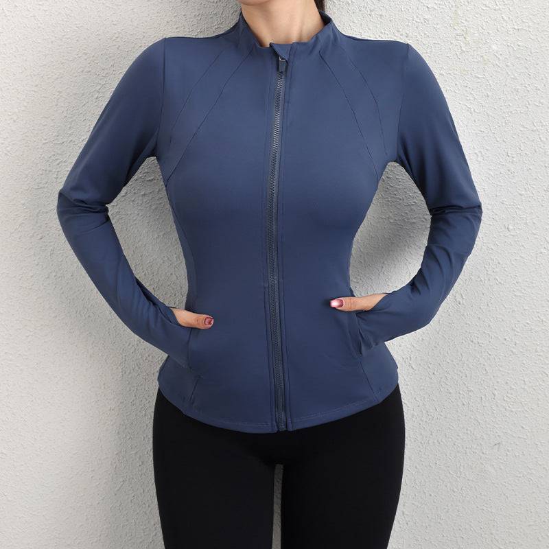 Slim Fit Sporty Zipper Jacket for Women's Autumn Workout  S Navy Blue 