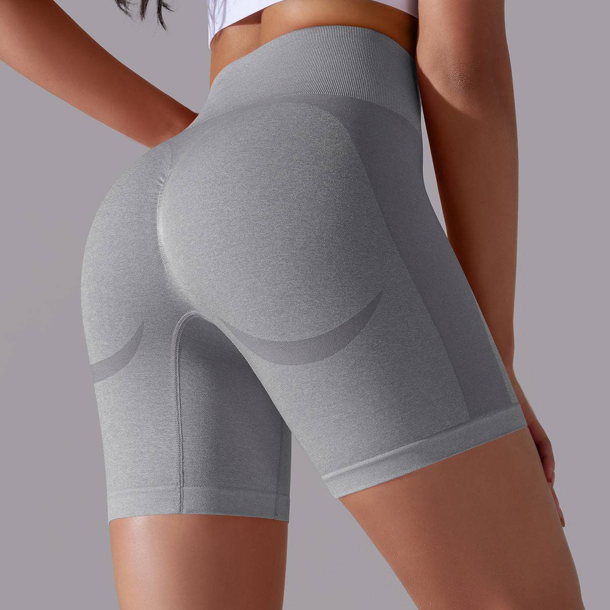 Seamless High Waist Jacquard Fitness Shorts for Women  S Gray 