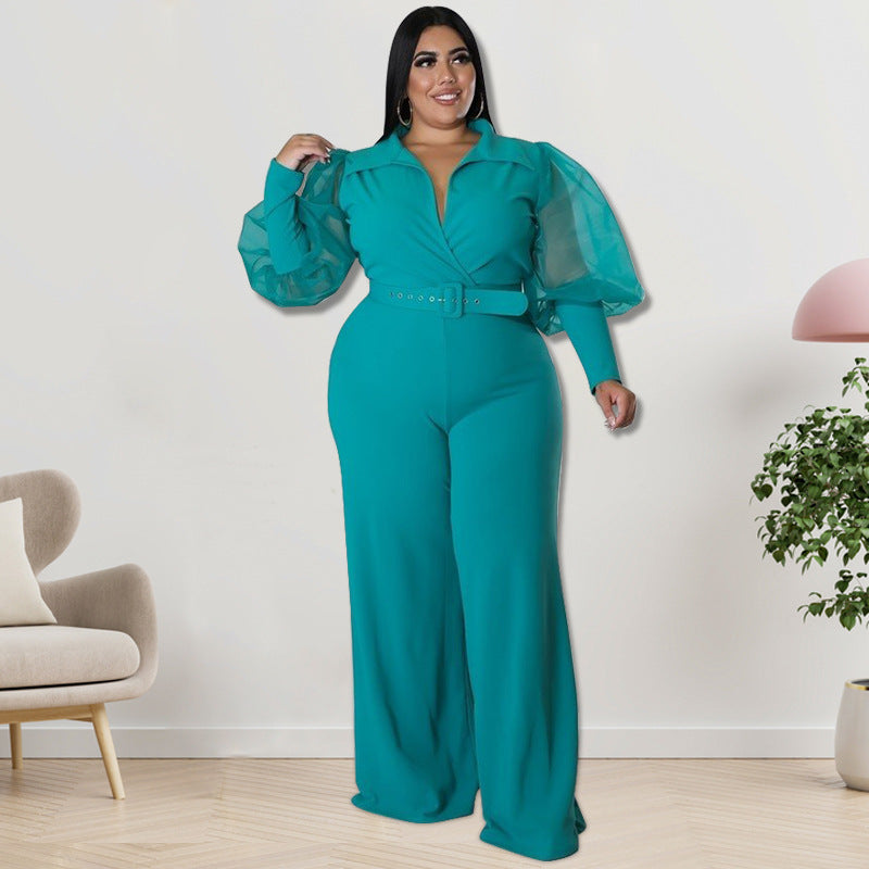 Plus Size Women Clothes Spring Collar Jumpsuit - Wild Amber Fashion