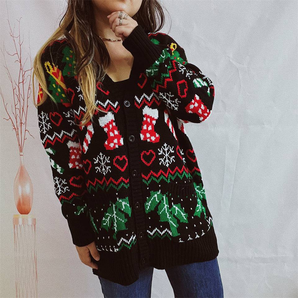 Festive Christmas Sweater Cardigan  S Black 