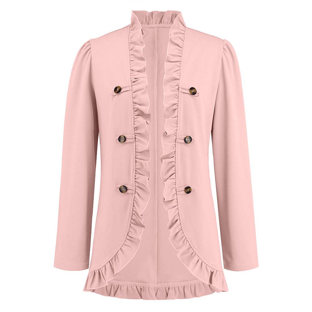 Women's Ruffled Cardigan with Double-Breasted Closure  S Pink 