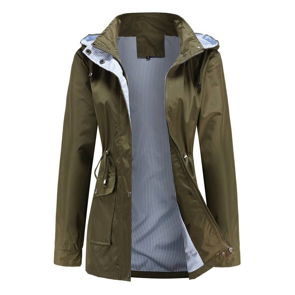 New Spring Autumn Detachable Hat Windbreaker Women Women Clothing Striped Inner Coat Plus Size Women  S Olive Green 