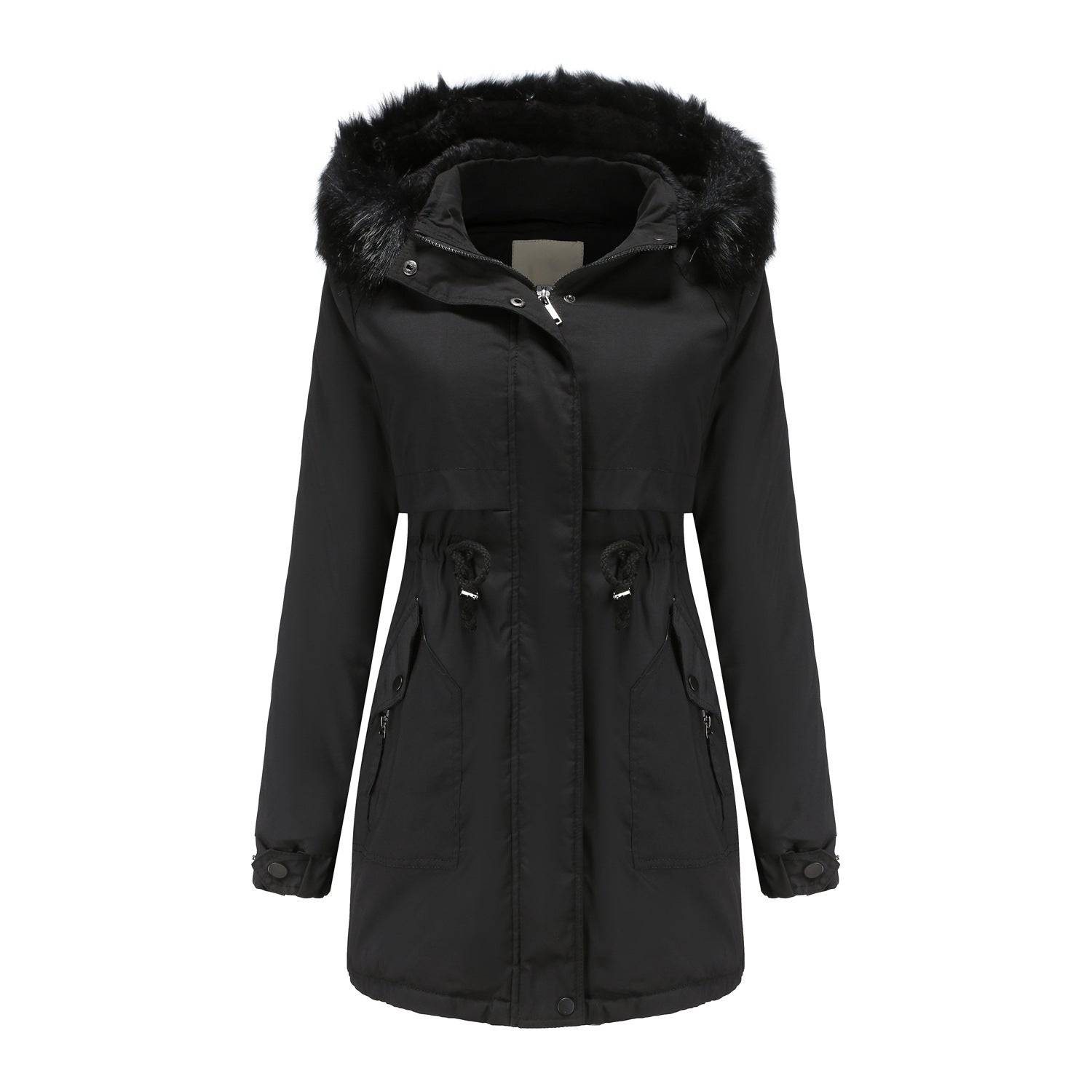 Women's Quilted Parka with Detachable Fur Collar and Hat  M Black 