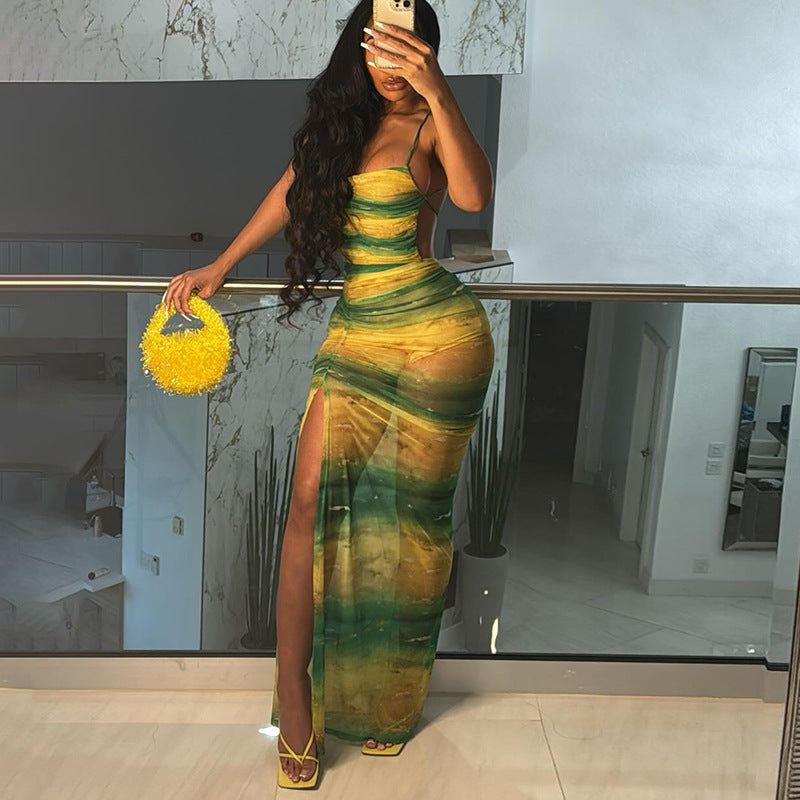 Summer Women Clothes Sexy Lace up Backless High Slit Sexy Jumpsuit Maxi Dress - Wild Amber Fashion