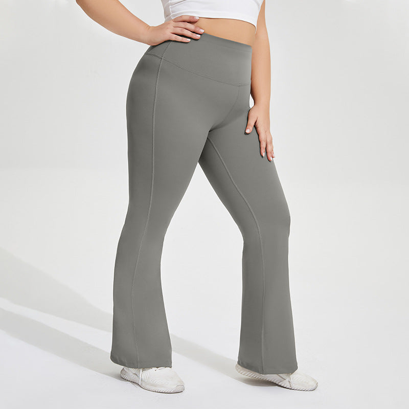 Stylish Plus Size Bell Bottom Yoga Pants with Peach Hip Raise  欧美1XL Matcha Green 