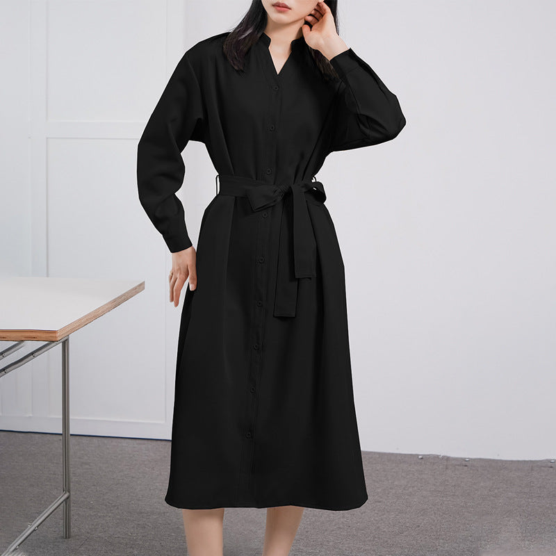 Spring Autumn Women Long Sleeve Loose Dress High Grade Windbreaker Dress Women Belt Adjustable - Wild Amber Fashion