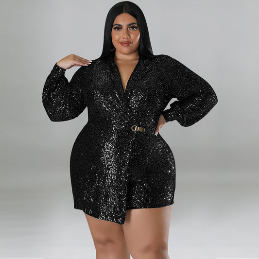 Plus Size Women Clothes Sequin Romper Source - Wild Amber Fashion