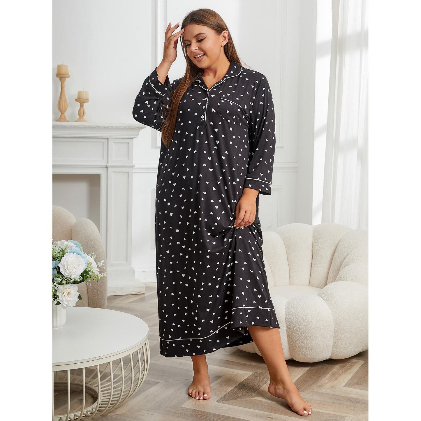 Plus Size Pajamas Women Autumn Winter Long Sleeve Nightdress Home Can Be Worn outside - Wild Amber Fashion