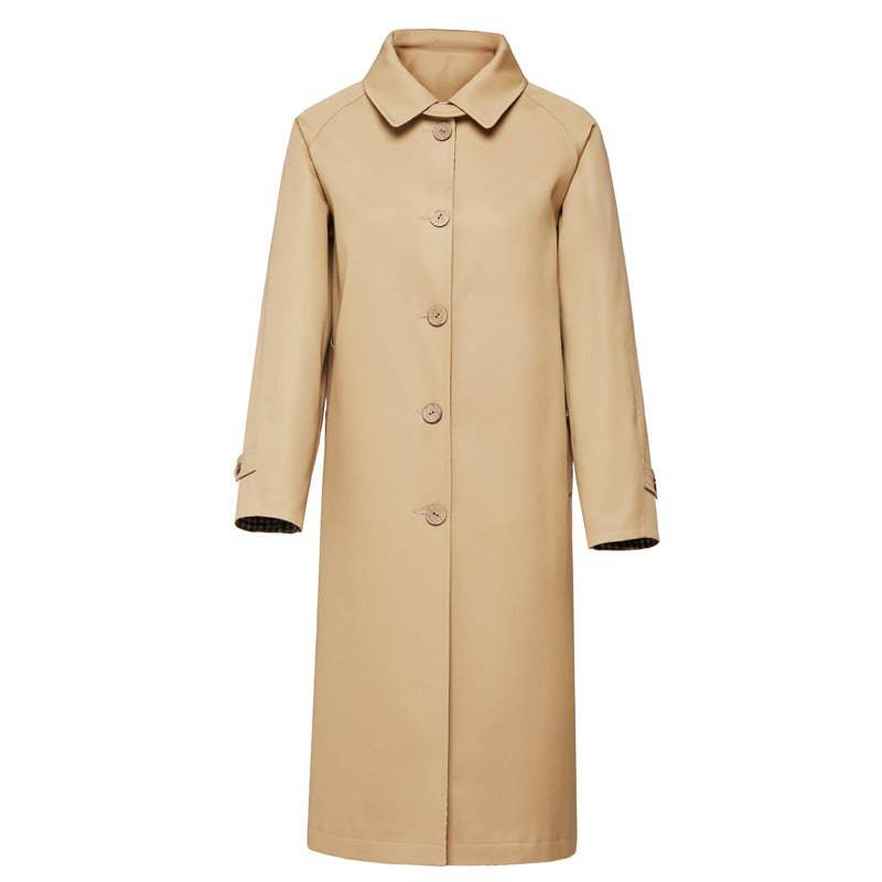 Women's Plaid Single Breasted Long Trench Coat for Autumn/Winter  S Khaki 