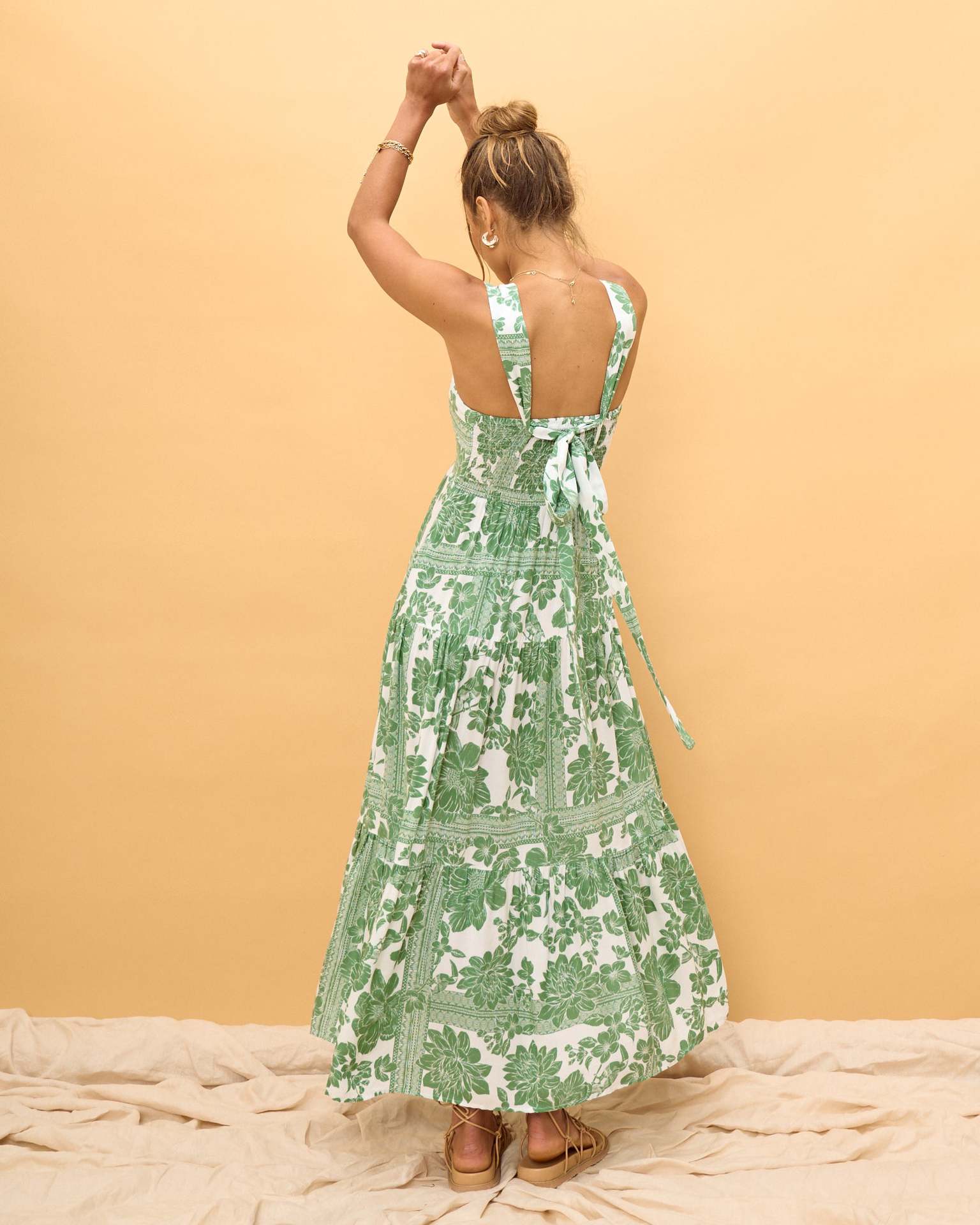 Green Bohemian Vacation Beach Dress