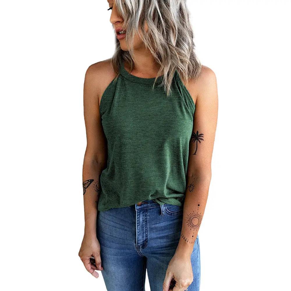 Summer Women's Loose Fit Polyester Tank Top  S Green 