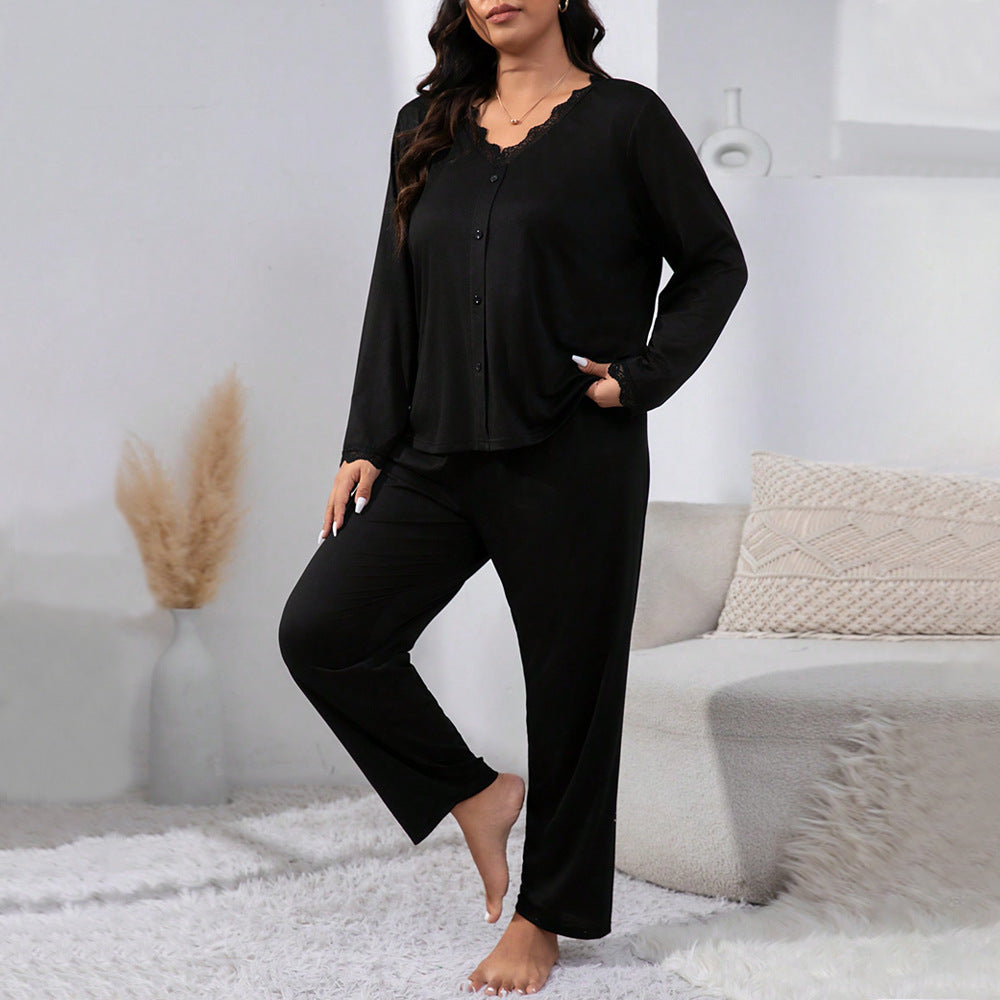 Plus Size All Match Casual Homewear Suit Autumn Winter Loose Comfortable Two Piece Set Women - Wild Amber Fashion