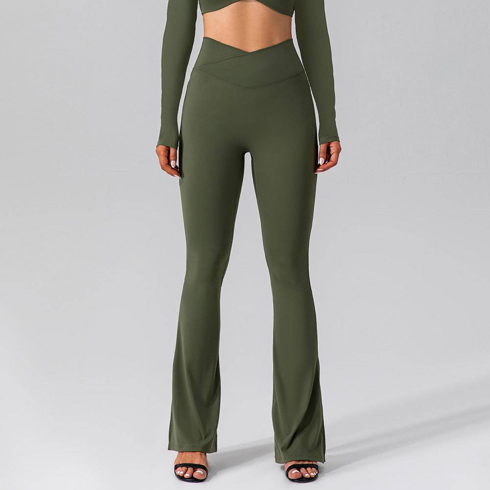 Peach Hip Lifting High-Waisted Bell Bottom Yoga Pants  S Olive Green 