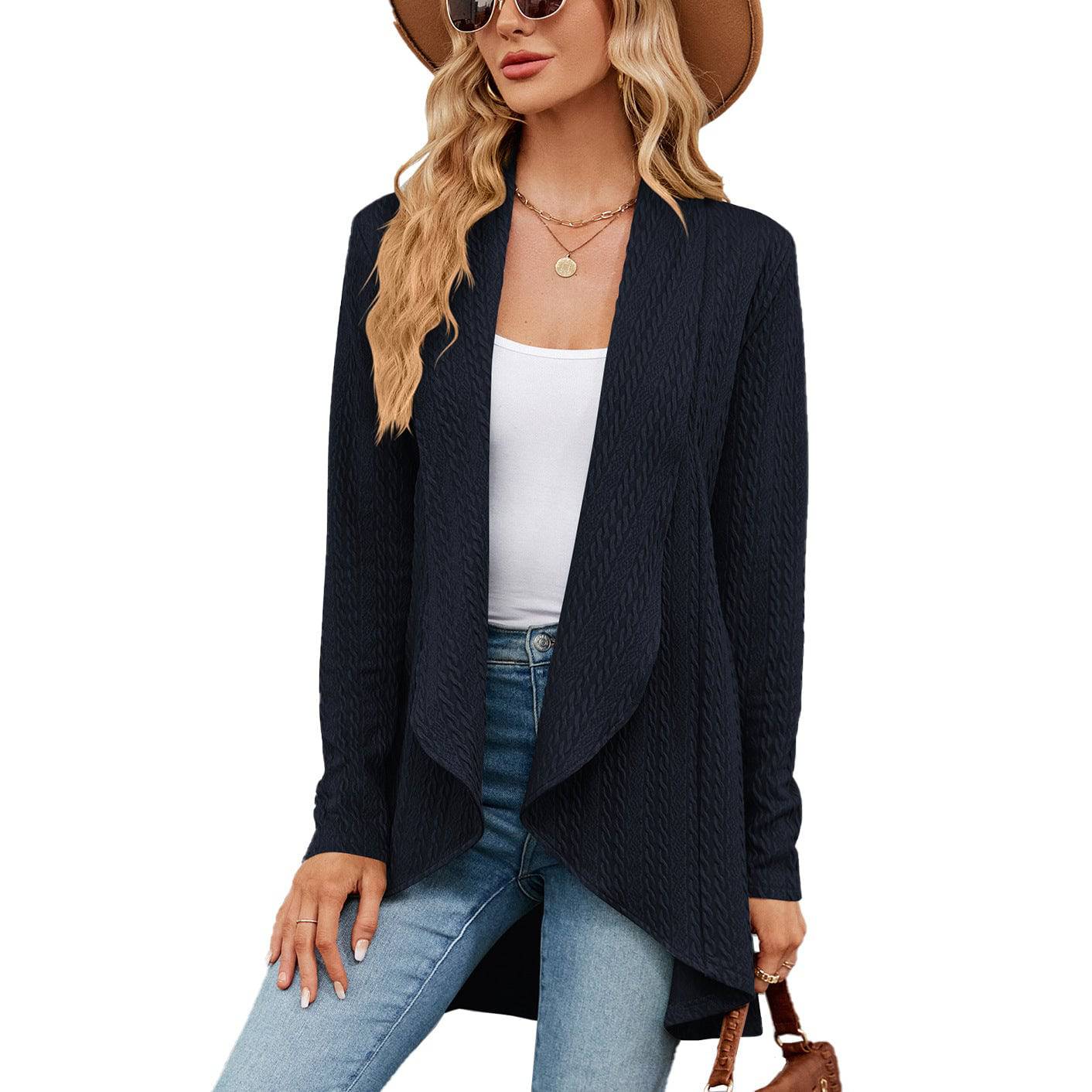 Women's Cozy Solid Color Long Sleeve Cardigan  S Navy Blue 