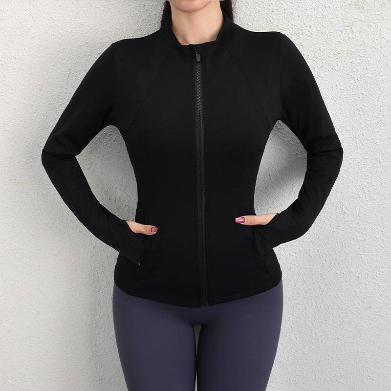 Slim Fit Sporty Zipper Jacket for Women's Autumn Workout  S Black 