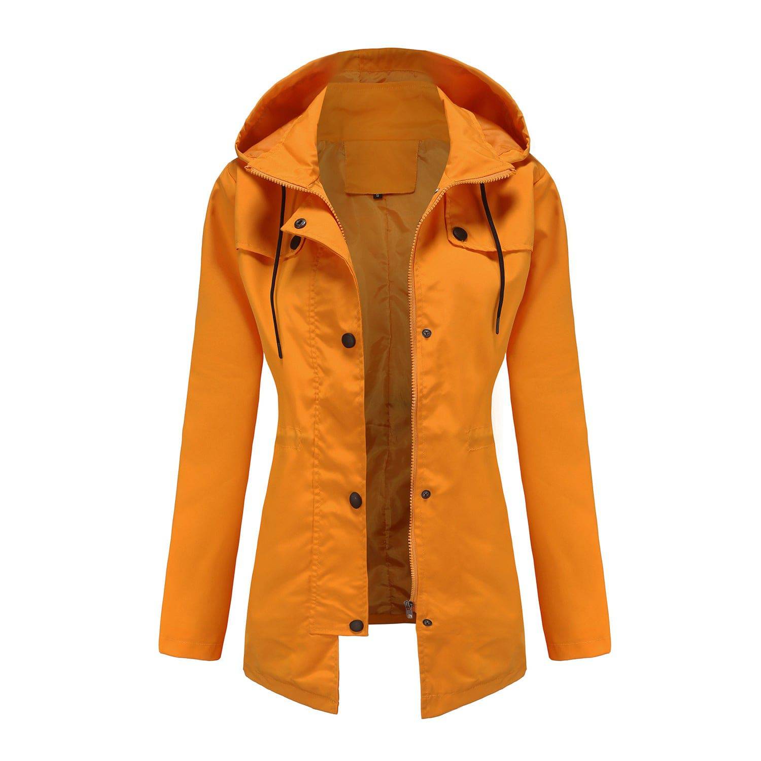 Mid-Length Hooded Nylon Windbreaker Raincoat for Women  S Yellow 