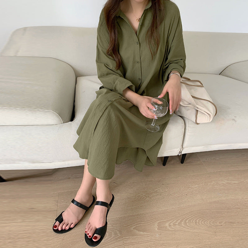 Shirt Dress High Grade Summer Women Niche Age Reducing Solid Color Loose Fitting Maxi Dress - Wild Amber Fashion