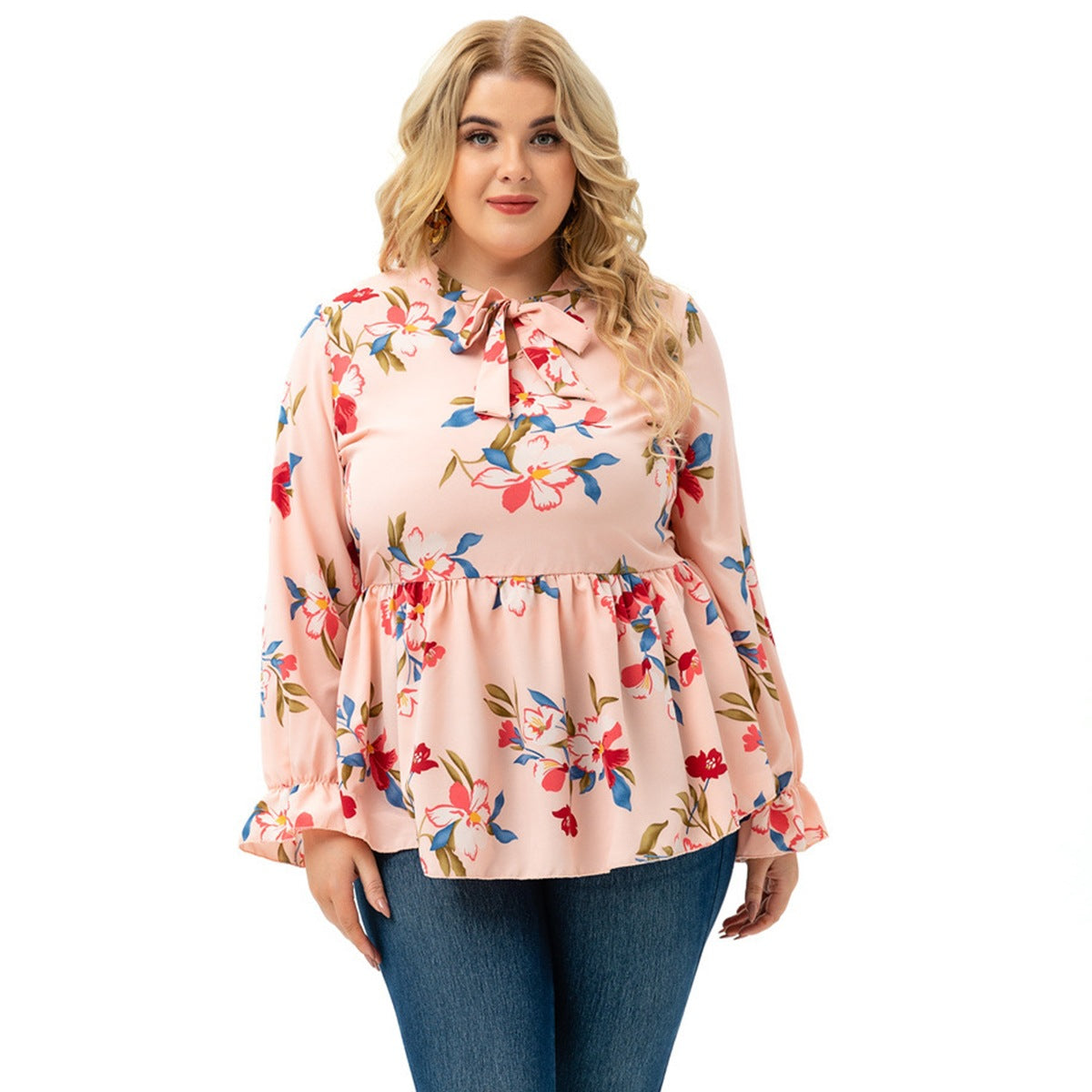 Plus Size Women Clothing Spring Autumn Full Figured Girl Long Sleeve Printed Top - Wild Amber Fashion