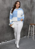 Plus Size Women Autumn Winter Ladies Top Pullover Shirt Color Contrast Patchwork Plaid Sweater - Wild Amber Fashion