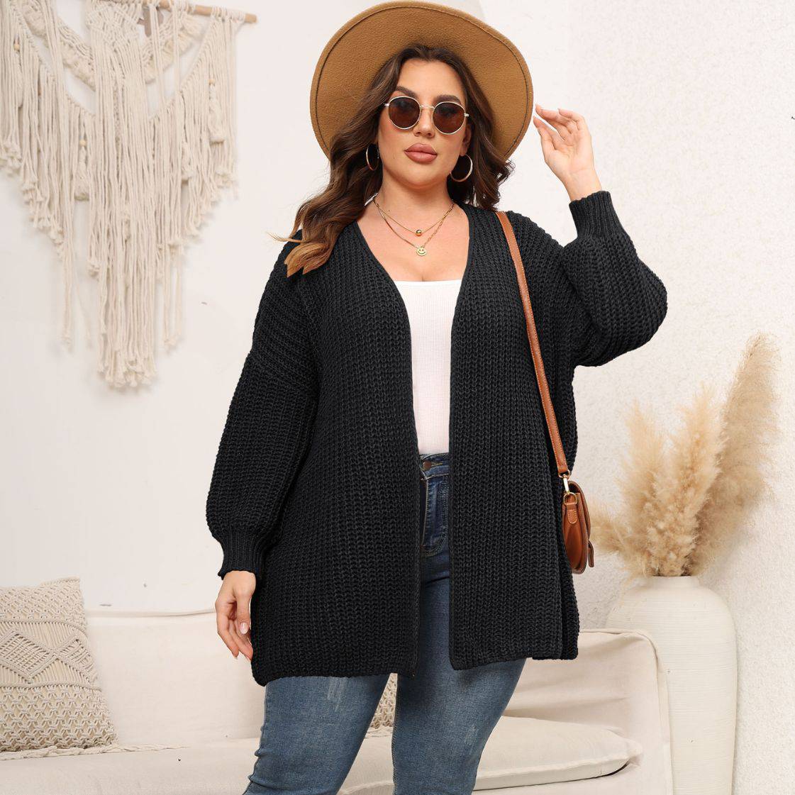 Plus Size Women Oversized Sweater Cardigan Women Clothing Autumn Winter Coarse Wool Needle Loose Wool Sweater Outside - Wild Amber Fashion