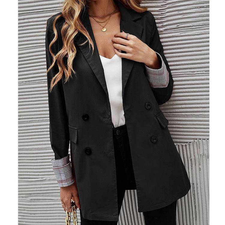 Slim Fit Double-Breasted Polo Collar Blazer for Women  S Black 