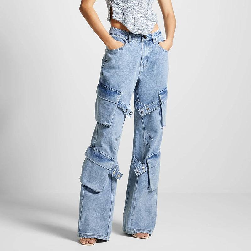 Vintage Vibes High Rise Denim Trousers with Lace-Up Detail for Women  S Blue 