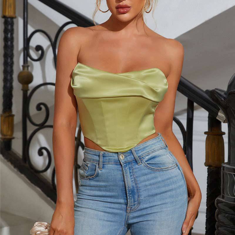 Seductive Summer Pile Collar Chest-Wrapped Crop Top Corset  S Mint 