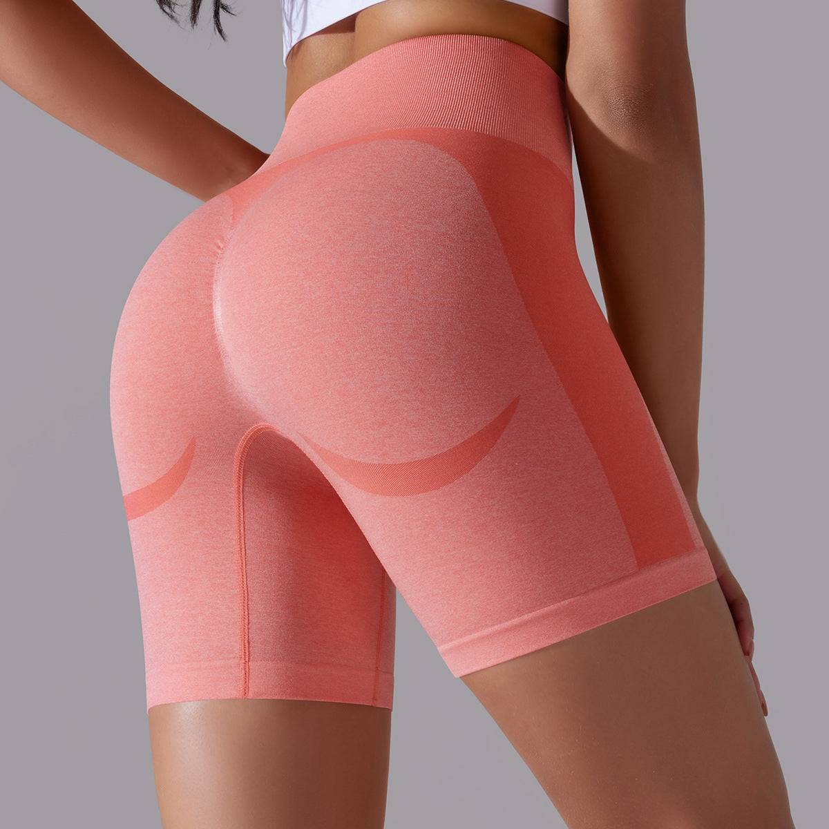 Seamless High Waist Jacquard Fitness Shorts for Women  S Orange 