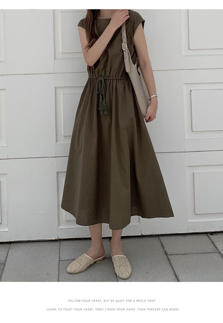 Retro Dress Women Summer Gentle Elegant Can Waist Trimming Loose plus Size Cotton Linen Large Swing Dress - Wild Amber Fashion