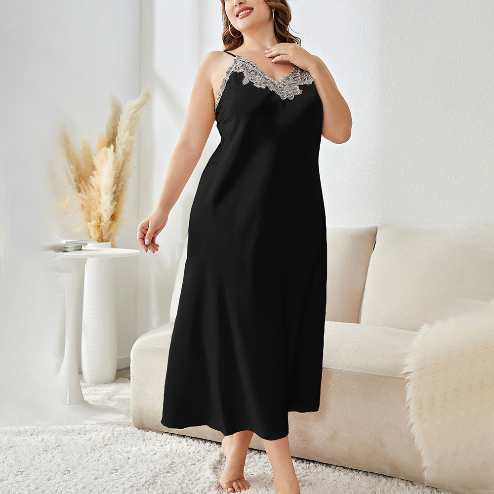 Plus Size Morning Gowns Slip Nightdress Suit Ice Silk Silk Pajamas Homewear Night Robe Spring Summer Pajamas - Wild Amber Fashion