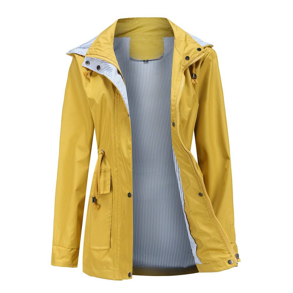 New Spring Autumn Detachable Hat Windbreaker Women Women Clothing Striped Inner Coat Plus Size Women  S Mustard Yellow 