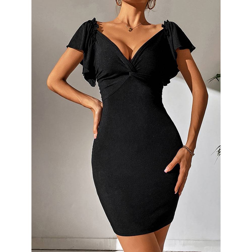 Plunging V-Neck Backless Sheath Dress for Women  S Black 