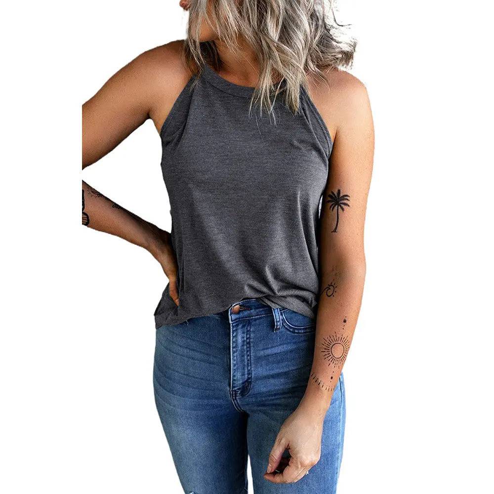 Summer Women's Loose Fit Polyester Tank Top  S Gray 