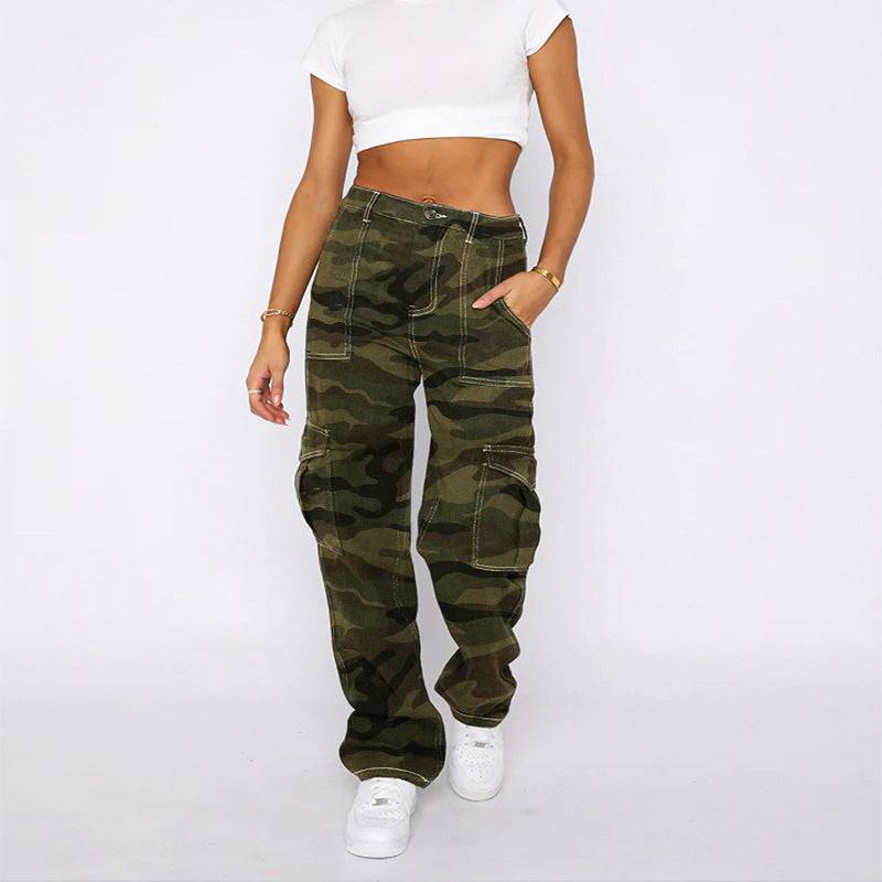 Jeans Women Loose Personality Camouflage Pocket Overalls Fashionable Trousers  S Camouflage 